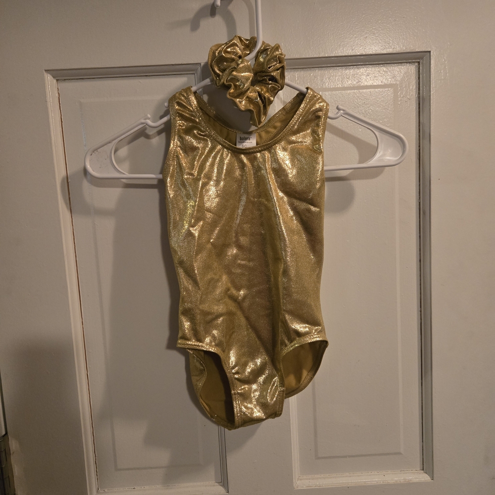 Balera Shimmering Gold Dance Leotard with Hair Accessory